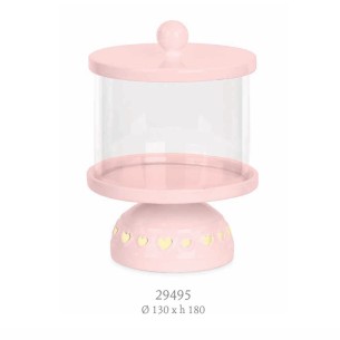 Alzata Contenitore dolci biscotti tonda vetro e ceramica Rosa inserto cuori LED Party Planner wedding D 13 x h 18 cm art 29495