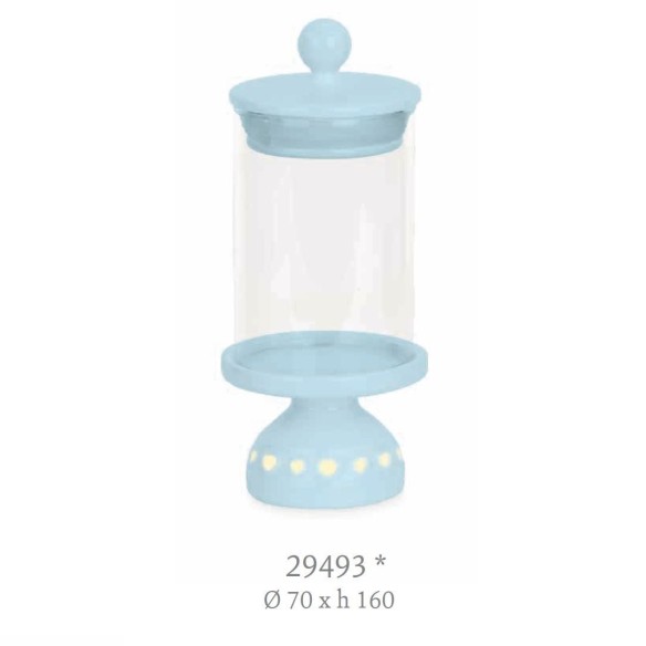 Alzata Contenitore dolci biscotti tonda vetro e ceramica Celeste inserto cuori LED Party Planner wedding D 7 x h 16 cm art 29493