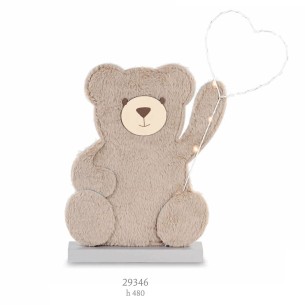 Sagoma orsetto in Eco pelliccia e legno con inserto cuore a Led Party Planner Allestimento h 48 cm art 29346