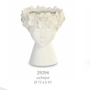 Bomboniera Decorazione Vaso viso DONNA in Poli resina Bianca inserto fiori D 7,5 x h 9,5 cm art 29294