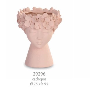 Bomboniera Decorazione Vaso viso DONNA in Poli resina Rosa inserto fiori D 7,5 x h 9,5 cm art 29296