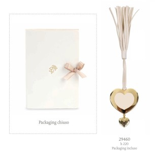 Bomboniera Segnalibro  Cuore in metallo Oro nappina Ecopelle Bianca e scatola h 22 cm art 29460