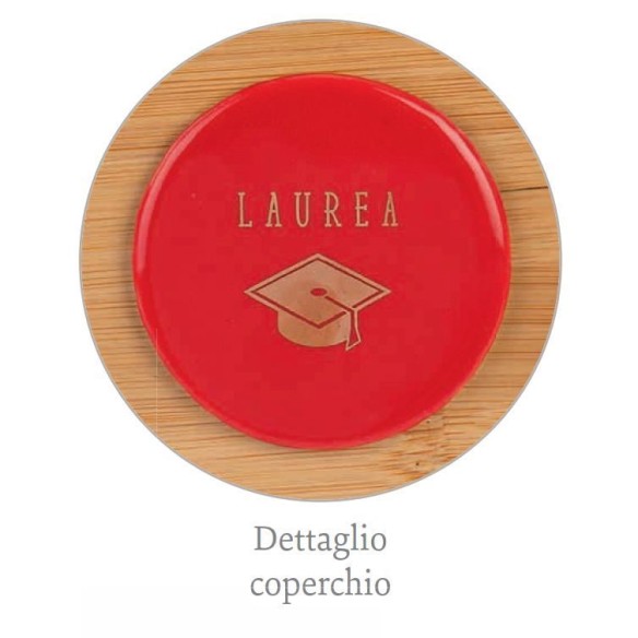 Bomboniera candela in Ceramica e Bamboo ROSSA simbolo Laurea D 8 x h 8 cm con Scatola art 29362