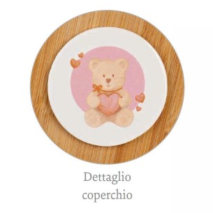 Bomboniera candela in Ceramica e Bamboo ROSA con ORSETTO D 6 x h 6 cm con Scatola art 29352 2