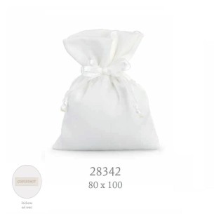 Bomboniera Sacchetto confetti in RASO Bianco matrimonio 8 x h10 cm Confezione 12 pz art 28342