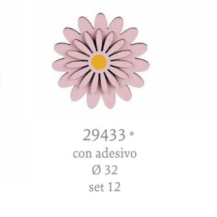 Ciondolo Fiore Margherita Adesiva in legno ROSA D 3,2cm decorazione bomboniera Confezione 12 pz art 29433