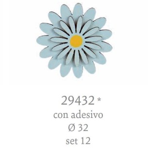 Ciondolo Fiore Margherita Adesiva in legno CELESTE D 3,2 cm Decorazione Bomboniera Confezione 12 pz art 29432