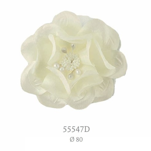Decorazione bomboniera Fiore in tessuto colore Avorio D 8 cm Confezione 72 pz art 55547D