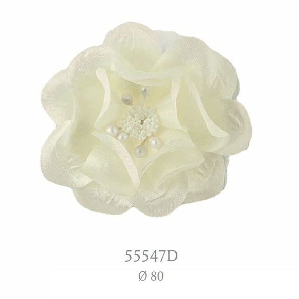 Decorazione bomboniera Fiore in tessuto colore Avorio D 8 cm Confezione 72 pz art 55547D