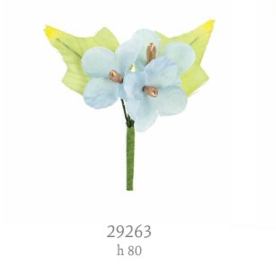 Pick Decorazione Bomboniera3 fiori in tessuto Azzurro h 8 cm confezione 240 pz art 29263