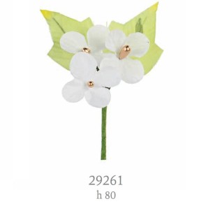Decorazione Bomboniera pick 3 fiori in tessuto Bianco h 8 cm confezione 240 pz art 29261