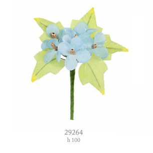 Decorazione Bomboniera pick 6 fiori in tessuto Azzurro h 10 cm confezione 120 pz art 29264