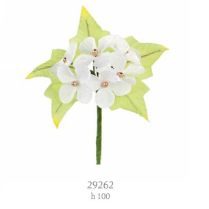 Decorazione Bomboniera pick 6 fiori in tessuto Bianco h 10 cm confezione 120 pz art 29262
