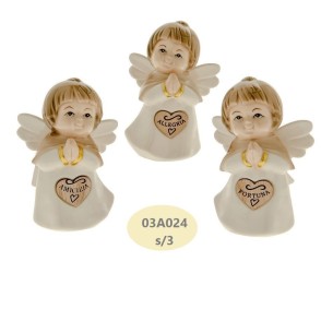 Bomboniera Angelo in Porcellana Bianca serie WILLIAM h 8 cm set 3 pz art 03A024