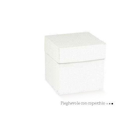 Scatola bomboniera tipo Lino Bianco pieghevole con coperchio  8 x 8 x h 6 cm 20 pz art 71554