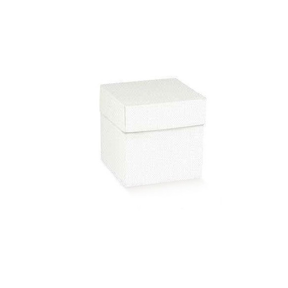 Scatola bomboniera tipo Lino Bianco pieghevole con coperchio 10 x 10 x h 15 cm 20 pz art 71563