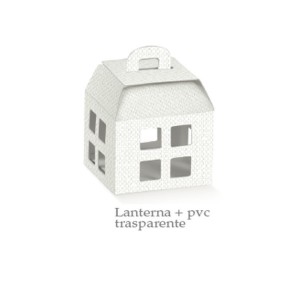 Scatola confetti Lanterna LINO BIANCO con PVC trasparente 5,5 x 5,5 x h 6 cm Confezione 20 pz art 71624