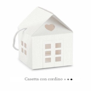 Scatola porta confetti modello Casetta Lino Bianco con manico corda 8 x 8 x h 8 cm confezione 20 pz Art 27678