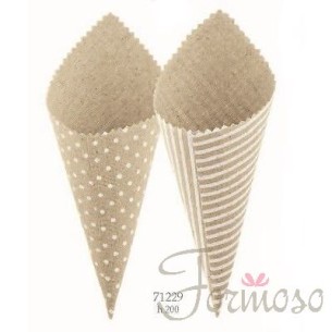 Cono porta confetti tessuto righe e pois bomboniera h200mm set 2pz art 71229