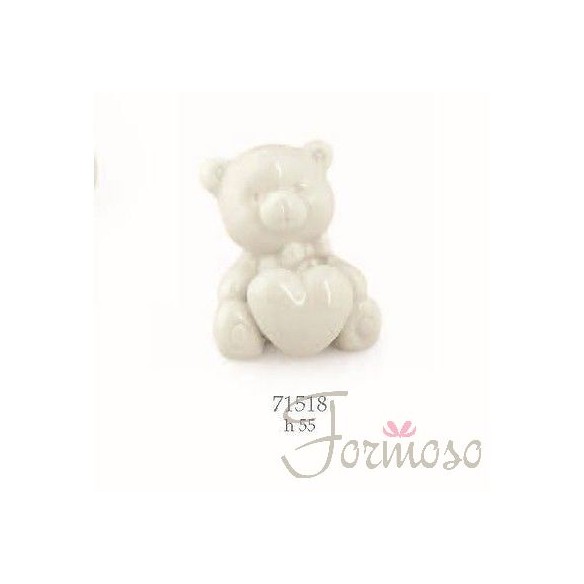 Orsetto con cuore in ceramica bianca h 55 mm bomboniera art 71518