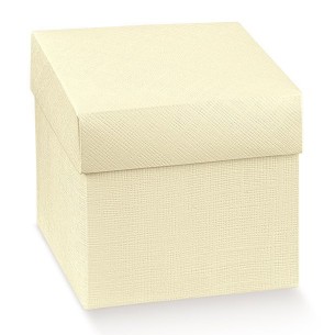 Scatola bomboniera o regalo fondo e  coperchio in seta avorio 10 x 10 x 9 h cm set 20 pz art 13058