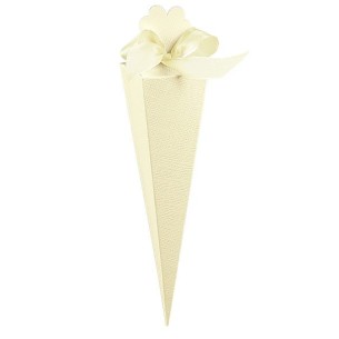 Scatola Confetti o riso tipo CONO Seta Avorio Matrimonio Anniversario h 15,5 cm Confezione 20 pz art 13025
