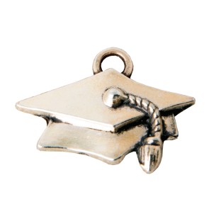 Ciondolo Cappello TOCCO Laurea  in Zama colore Argento ideale per decorazione bomboniera 3 cm Confezione 12 pz art 11876