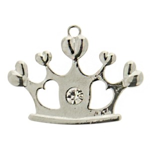 Bomboniera Ciondolo decorazione Corona con diamante in metallo Zama argentato  3 Cm confezione 12 pz art 12A027