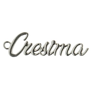 Bomboniera Ciondolo Scritta CRESIMA in metallo Zama argentato  5,5 Cm confezione 12 pz art 12A026