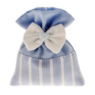 Bomboniera Sacchetto confetti in Tessuto celeste con inserto Fiocco e cuore Confezione 12 pz art C2450