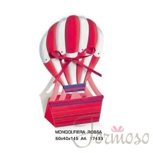 Scatola mongolfiera rossa porta confetti bomboniera 60x40x145mm  10pz art 17433
