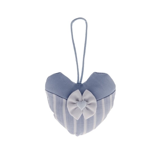 Bomboniera Sacchetto confetti in Tessuto Celeste a forma di cuore  con inserto Fiocco e cuore Confezione 12 pz art C2454