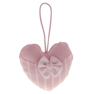 Bomboniera Sacchetto confetti in Tessuto Rosa a forma di cuore  con inserto Fiocco e cuore Confezione 12 pz art C2455