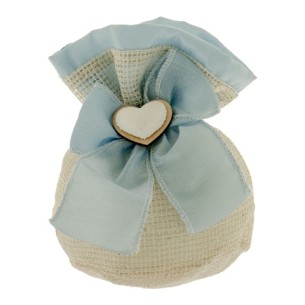 Bomboniera Sacchetto porta confetti tessuto CELESTE CUORE 10 cm Confezione 12 pz art C2478