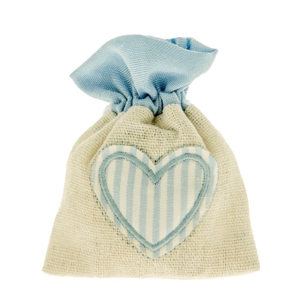 Bomboniera Sacchetto porta confetti tessuto CELESTE CUORE 10 x 12 cm Confezione 12 pz art C2284