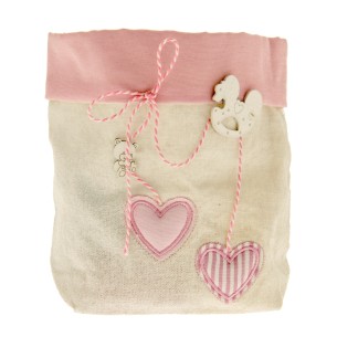 Sacchetto confetti tessuto Rosa per CONFETTATA CUORE h 16 cm Confezione 6 pz art C2289