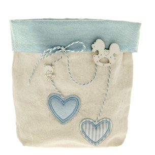 Sacchetto confetti tessuto Celeste per CONFETTATA CUORE h 16 cm Confezione 6 pz art C2288