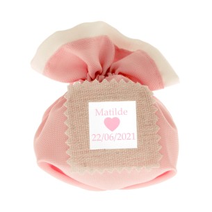Bomboniera Sacchetto confetti in tessuto Rosa 10 cm con riquadro bigliettino Confezione 12 pz art C2301