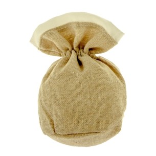 Bomboniera Sacchetto in tessuto cotone grezzo Beige e tessuto bianco 10 cm Confezione 12 pz art C2502