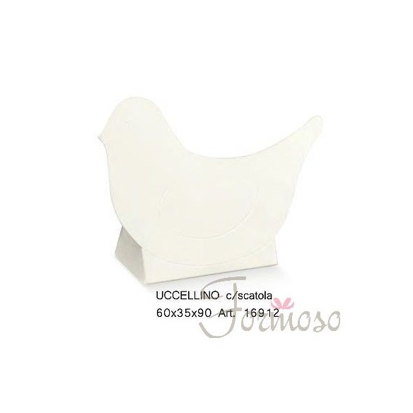 Scatola uccellino bianco porta confetti bomboniera 60x35x90mm 20 pz art 16912