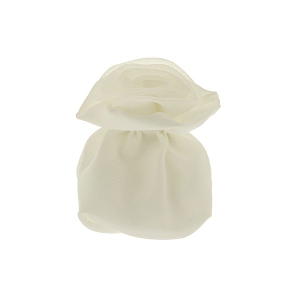 Bomboniera Sacchetto Confetti in tessuto Crema con chiusura a ROSA 10 cm Confezione 12 pz art C2543