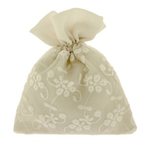 Bomboniera Sacchetto Confetti in tessuto Colore AVORIO ricamato bianco 10 x 12 cm Confezione 12 pz art C2567
