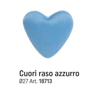 Decorazione bomboniera Cuore in tessuto RASO imbottito Adesivo colore AZZURRO 2,7 cm confezione 12 pz art 18713