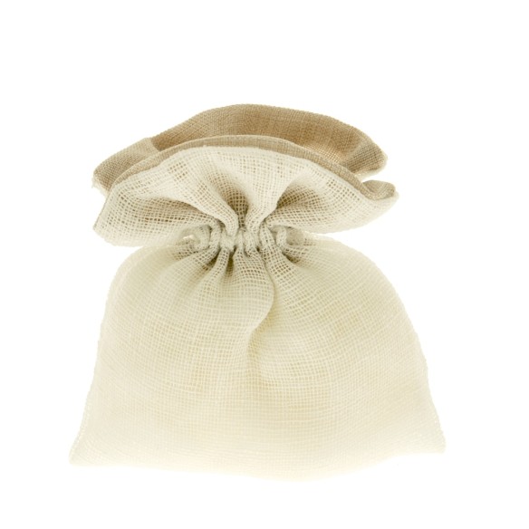 Bomboniera Sacchetto in tessuto AVORIO TORTORA  Anniversario Matrimonio 10 xh12 cm confezione 12 pz art C2347