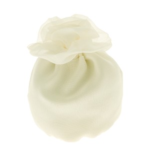 Bomboniera Sacchetto confetti in tessuto Bianco con chiusura Fiore tipo Rosa base tonda 10 cm Matrimonio Confezione 12 pz art C2