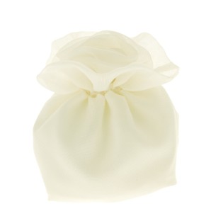 Bomboniera Sacchetto confetti in tessuto Bianco con chiusura Fiore tipo Rosa base quadrata 10 cm Matrimonio Confezione 12 pz art