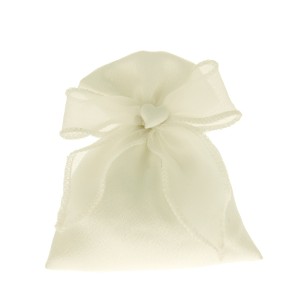 Bomboniera Sacchetto Confetti in tessuto Bianco inserto Cuore e Fiocco 10 x 12 cm Confezione 12 pz art C2359