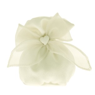 Bomboniera Sacchetto Confetti in tessuto Bianco inserto Cuore e Fiocco 10 cm Confezione 12 pz art C2360