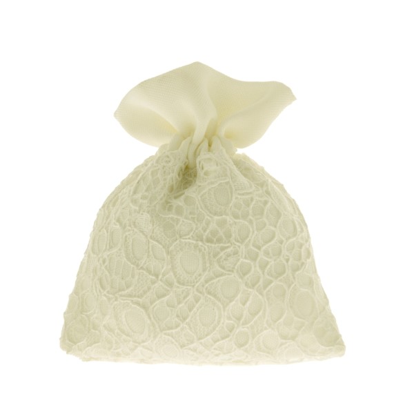 Bomboniera Sacchetto Confetti tessuto e ricamo BIANCO 10 x h 12 cm Confezione 12 pz art C2396