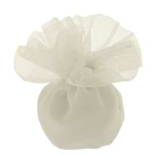 Bomboniera Sacchetto Confetti TONDO in tessuto Bianco con Ciuffo 10 cm Confezione 12 pz art C2579